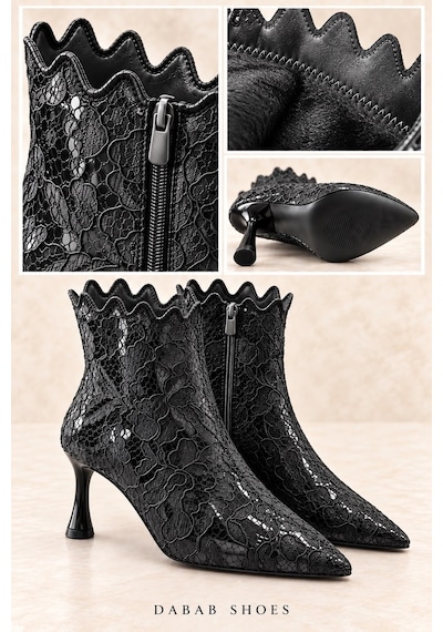 Dabab Shoes Mona Kadın Siyah Dantel İşlemeli Sivri Burun Sıcak Astarlı Fermuarlı 7 Cm İnce Topuklu Bot Bootie Dabab Shoes Mona Kadın Siyah Dantel İşlemeli Sivri Burun Sıcak Astarlı Fermuarlı 7 Cm İnce Topuklu Bot Bootie