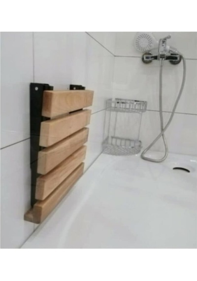 Meşe Rengi Ahşap Katlanır Duvara Monte Duş Taburesi Meşe 32x37,5 Meşe