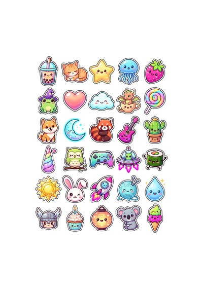 30 Adet Chibi Sevimli Figürler Sticker Seti - Laptop Telefon Defter İçin Çok Renkli