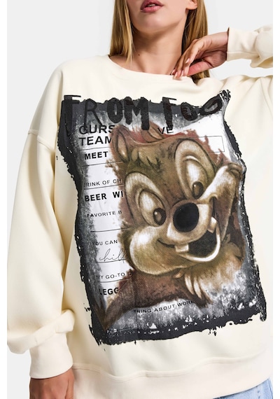 Itsbasic Kadın Ekru W5 Oversize Baskılı %100 Koton Organik Kumaş Sweatshirt