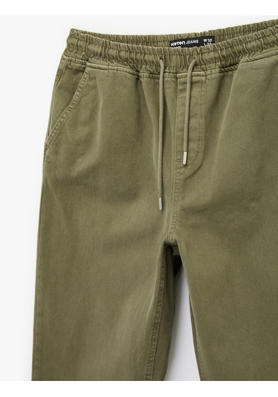 Koton Regular Fit Normal Bel Pamuklu Bol Beli Bağcıklı Baggy Jean Pantolon Haki 6sam40265nd