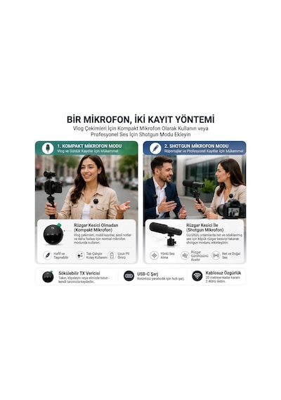 Lexroo S93 Kablosuz Masaüstü Kayıt Mikrofonu Tripod Standlı Siyah