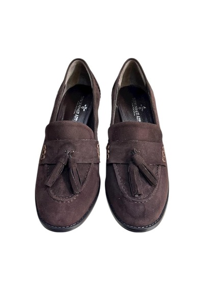 Tufan Shoes Kahve Hakiki Deri Süet Püskül Detay Topuklu Ayakkabı Kahve
