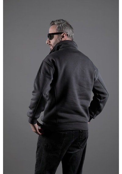 Dik Yakalı Parçalı Erkek Sweatshirt Füme