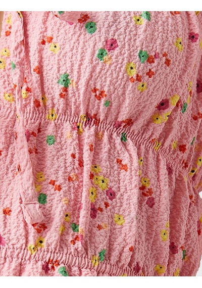 Koton Crop Atlet Önden Bağlamalı Çiçek Desenli Pembe Desenli 2sal30081ıw Pembe
