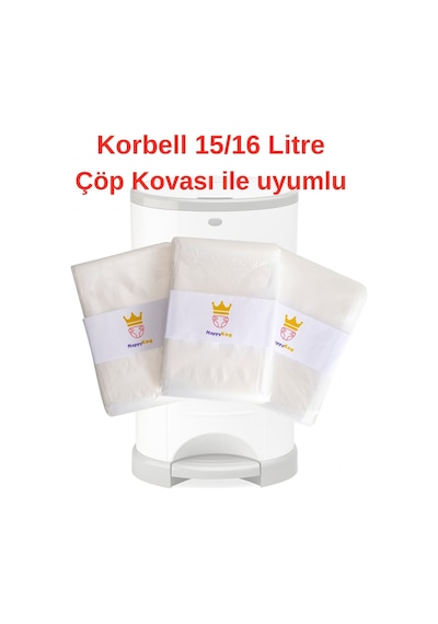 Korbell 15L ve 16L Uyumlu  Yerli Çöp Poşeti 1500 Bez Kapasiteli 3 Adet