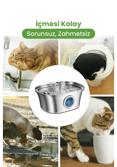 3.2 L Çiftli Paslanmaz Çelik Kedi Köpek İçin Otomatik Su Pınarı Su Çeşmesi Su Sebili Sessiz Pompalı
