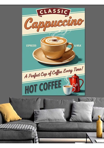 Ahşap Tablo Klasik Cappuccino Kahve Reklamı