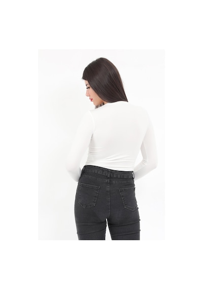 Giysa Kadın Ekru Bisiklet Yaka Uzun Kollu Esnek Çıtçıtlı Body Zıbın - 2439 Ekru