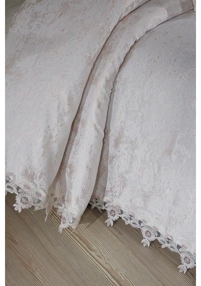 Çeyiz Diyarı Fransız Dantelli Alveria Çift Kişilik Yatak Örtüsü 230x250 Cm Krem