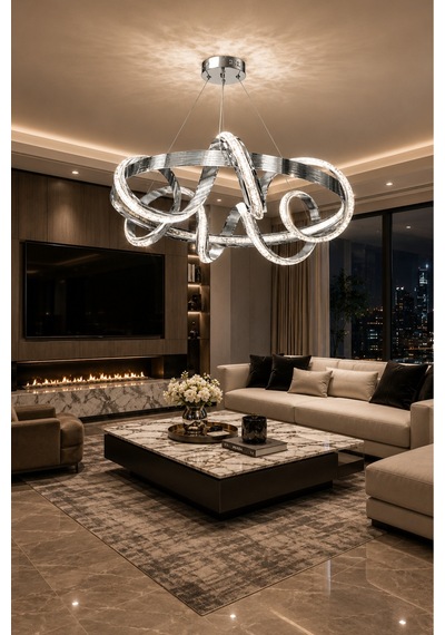 Armina Lüks Cristalya Serisi Premium Kalın Çizgili Kasa Orjinal Krom Kaplamalı 3 Renk Ledli Sarkıt Ledli Avize Modern Led Avize -çap 50 Cm Krom Krom