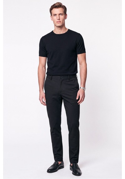 Comfort Fit Beli Lastikli Esnek Keten Siyah Pantolon P 1221
