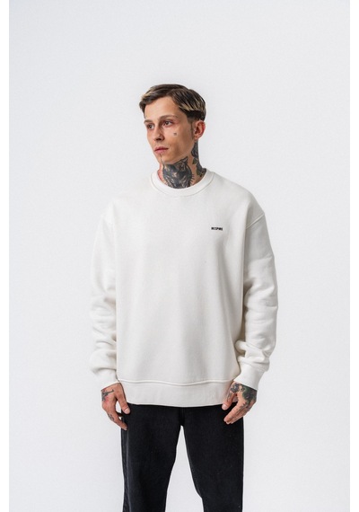 Erkek Respire Yazı Detaylı Basic Oversize Sweatshirt Ekru