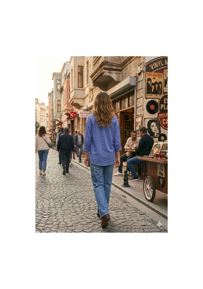 Zdnjeans Kadın Mavi Rahat Kesim Keten Gömlek