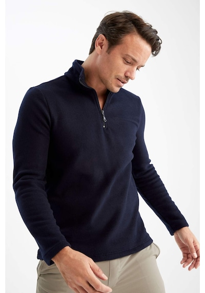 DeFacto Lacivert Tüylenme Yapmayan Soğuk Geçirmez Regular Fit Dik Yaka Fermuarlı Polar Sweatshirt Y3996AZNSNV28
