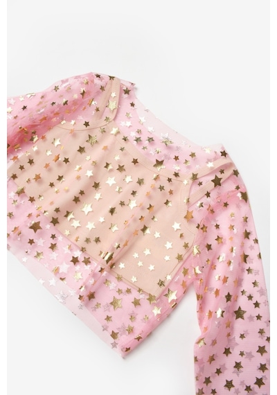 Le Mabelle Pembe Uzun Kollu Yıldızlı Kız Çocuk Tül Crop Pembe