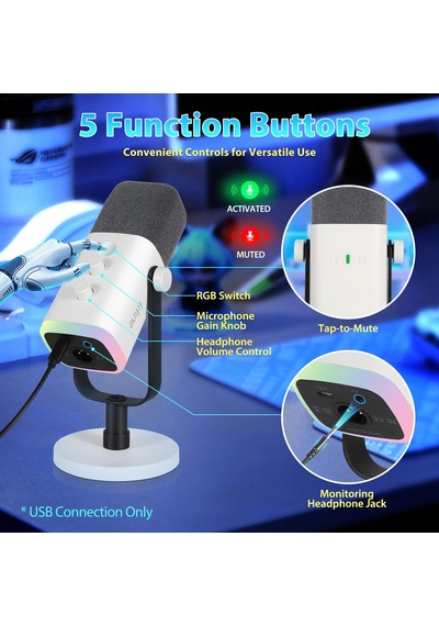 Podcast Stüdyosu Akışı İçin Usb Xlr Mikrofon, Dinamik Mikrofon Bilgisayarı, Ps4/5 Mac Mixer Ses Kartları İçin Sessiz Düğmeli Sku: Smg8690010084538