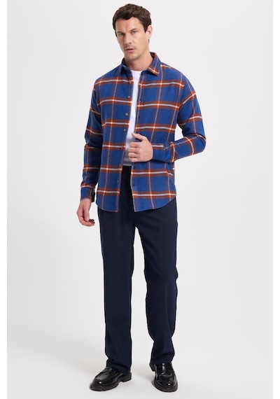 Tudors Erkek Slim Fit Dar Kesim Kareli Kışlık Oduncu Gömlek-42363 Saks Mavi