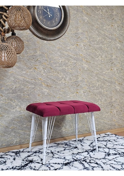 Zafir Metal Beyaz Tel Ayaklı 60 Cm Puf Bench - Puf - Bench - Oturak - Mutfak Oturağı - Antre Oturağı Bordo
