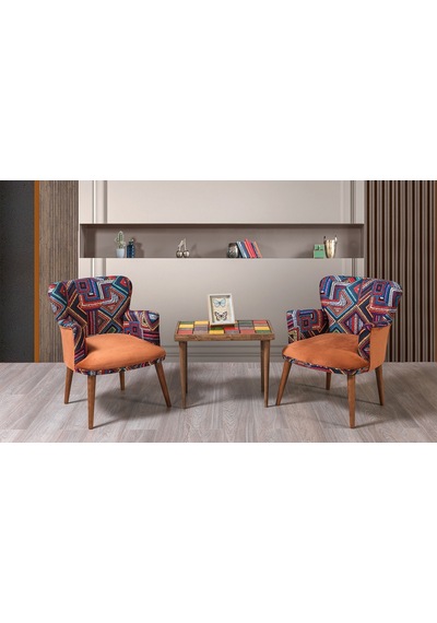 Bienvelle Turuncu Çay Seti 2 Tekli Koltuk+Sehpa (Salon, Balkon, C