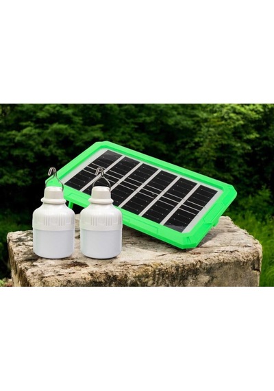 2 Ampullü Solar Panelli Powerbank Özellikli Kamp Işığı Seti Güneş Enerjili Led Kamp Aydınlatma Sistemi, Ta