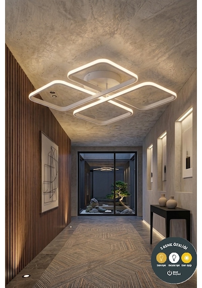 March Dekoratif Gold Plafonyer Led Avize-4'lü Geometrik Kare 3 Renk Yanma Özellikli