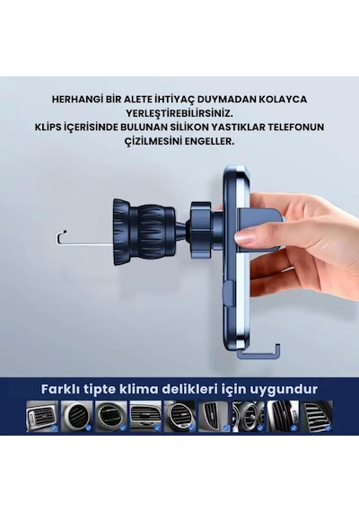 Coofbe Klipsli Sarsılmaz Airwent Araç Havalandırma Telefon Tutucu Araç İçi Telefon Tutucu Siyah