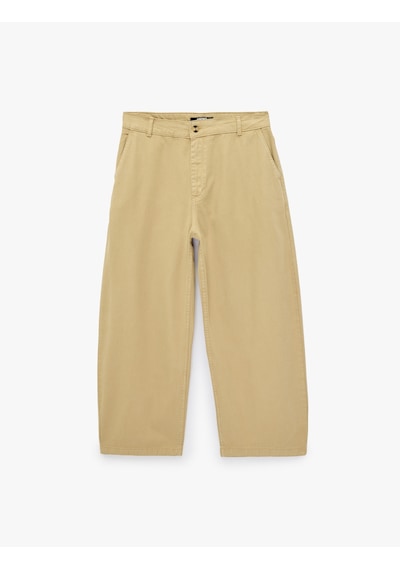 Koton Normal Bel Cepli Rahat Kalıp Gabardin Barrel Fit Pantolon Bej 7wam40045nw Ekru