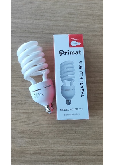 Primat Pr-012 75w 375w Eşdeğer %80 Enerji Tasarruflu Yüksek Parlaklık Spiral Ampul - E27 Duy Beyaz