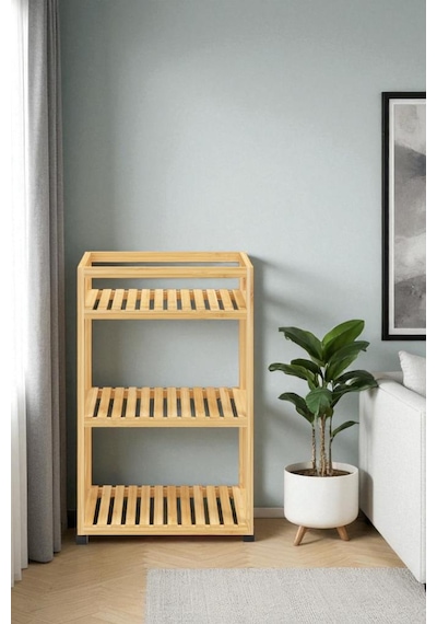 Digithome Bambu 3 Raflı Tekerlekli Sunum Servis Arabası Mutfak Rafı Sehpa Banyo Rafı Db-0029 Kahverengi