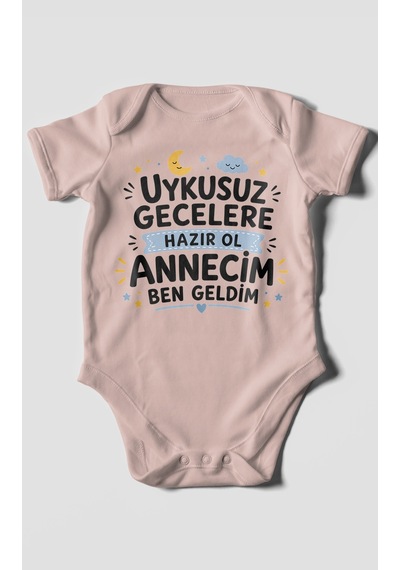 Morivokids Anneye Özel Kısa Kollu Bebek Body %100 Pamuk Pastel Pembe