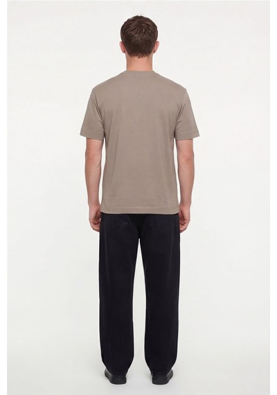 Sabri Özel Erkek Camel Normal Kesim Regular FitPamuk Dokuma Bisiklet Yaka Basic T-shirt