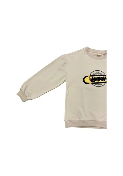 Zekids Erkek Çocuk London İşlemeli Sweatshirt-14233 Taş
