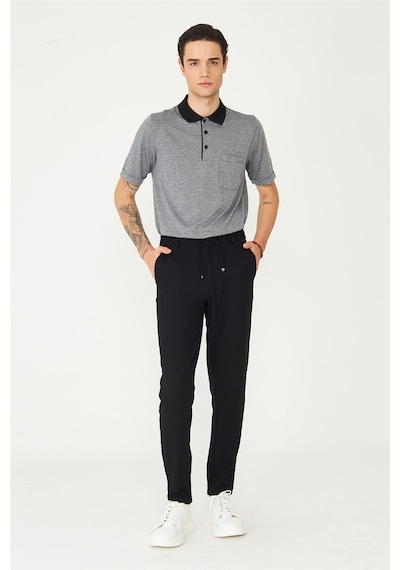 Siyah Modern Kesim Bağcıklı Smart Casual Jogger Pantolon Siyah