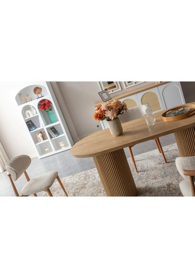 Horizon İskandinav Oval Natural Ahşap Bohem Masa 80x190 Natural Ayak - Natural Üst