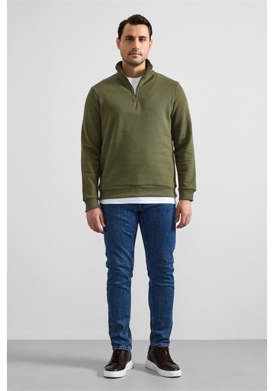 Süvari Haki Regular Düz Yarım Balıkçı Yaka Sweatshirt Ssw2013700001-yh1 Haki