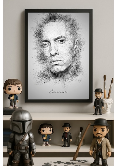 Eminem Siyah Ahşap Çerçeveli Poster, Dekoratif Müzik Duvar Tablosu