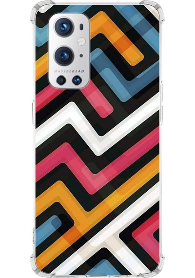 Oneplus 9 Pro Uyumlu Köşe Korumalı Labirent Grafiti Tasarımlı Şeffaf Silikon Kılıf Şeffaf