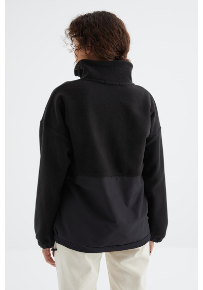Tommy Life Siyah Yarım Fermuar Etek Ucu Büzgülü Dik Yaka Oversize Kadın Polar Sweatshirt - 97236 Siyah Tommy Life Siyah Yarım Fermuar Etek Ucu Büzgülü Dik Yaka Oversize Kadın Polar Sweatshirt - 97236 Siyah