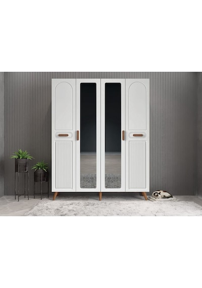 Zenon Membran 4 Kapaklı Portmanto Montaj Dahil Ceviz Beyaz 160 Cm