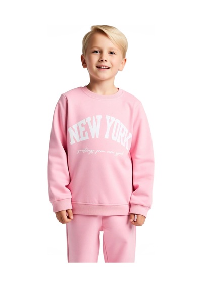 Frm Kız Çocuk Pamuklu New York Baskılı Örme Sweatshirt Ve Eşofman Alt Pembe