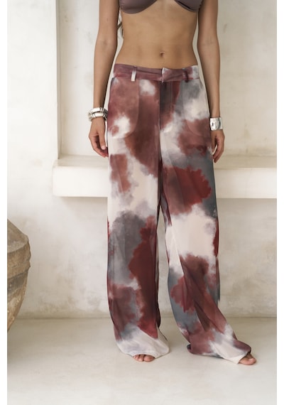 Mai Collection Mai Studios Co. Budiono Transparan Patlı Bordo Pantolon Bordo