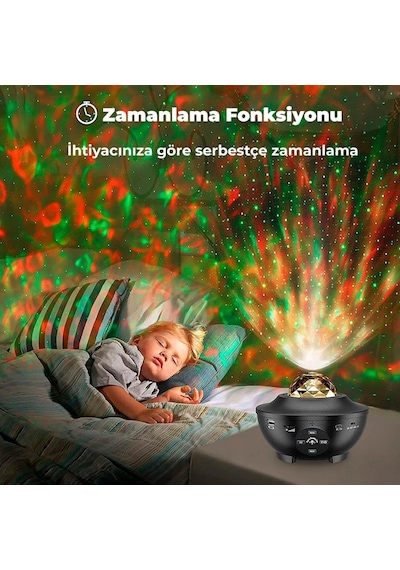 Quenlite Oc-12 Bluetooth'lu Led Gökyüzü Işıkları Bulutsu Okyanus Dalgası Projektörü Eğlence Disko Parti