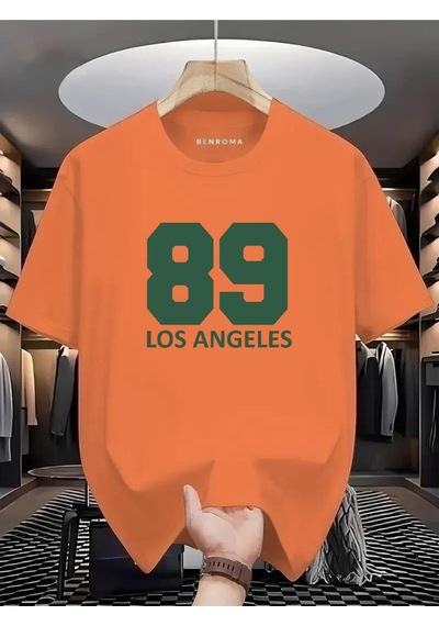 89 Los Angeles Baskılı Oversize Tişört Turuncu