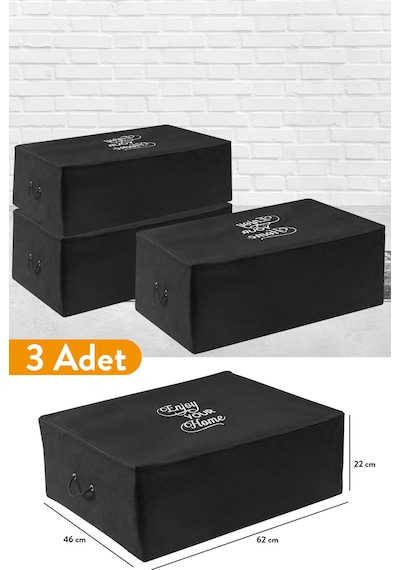 Serstil 3 Adet - Büyük Boy Baza Altı Siyah Hurç 62 X 46 X 22 Cm