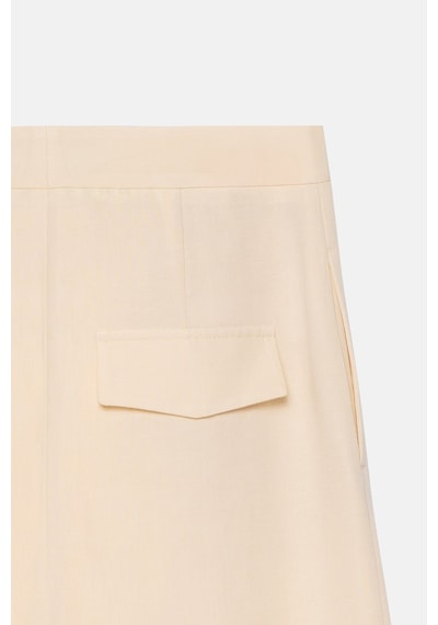 Kadın Krem Pileli Geniş Paça Pantolon