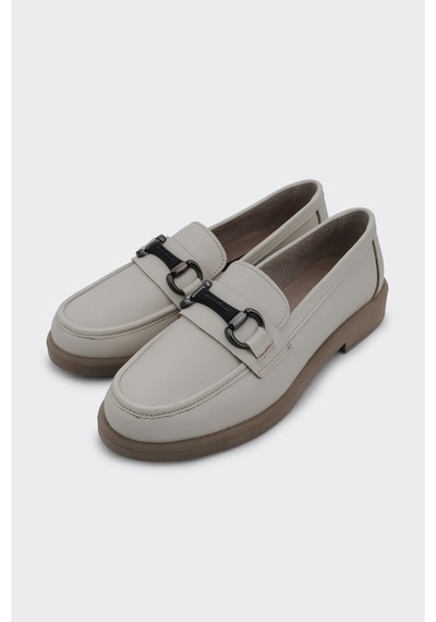 Derinet Hakiki Deri Metal Tokalı Kadın Loafer Kahve Kahve