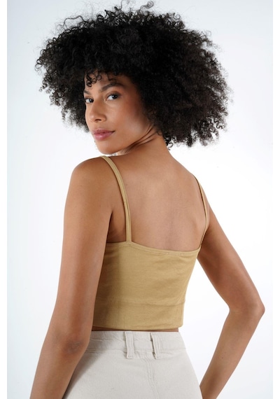 Alexander Gardi Alexandergardı Askılı V Yaka Crop Top Büstiyer B24-0079 01 Sütlü Kahverengi