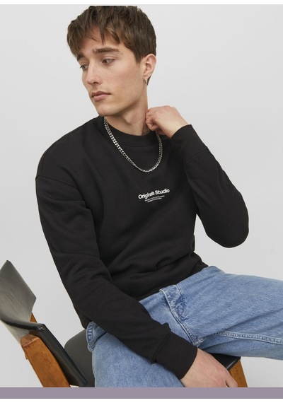 Jack & Jones Jack&jones Vesterbro Erkek Siyah Bisiklet Yaka Sweatshirt 12241694-BLK Siyah