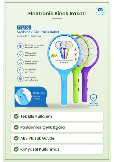 Elektronik Sinek Öldürücü Raket Renkli Elektrikli Sivrisinek Haşe